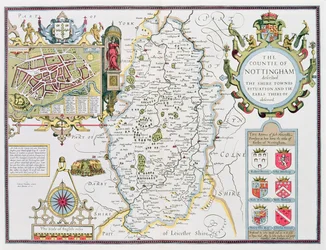 Die Grafschaft Nottingham, graviert von Jodocus Hondius (1563-1612) aus John Speeds 